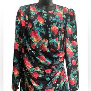 Vintage Brenner 80s Floral Long Sleeve Womens Dress Sz 9/10